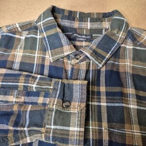 Eddie Bauer Men's Plaid Flannel Shirt - Blue and Brown 2754/2